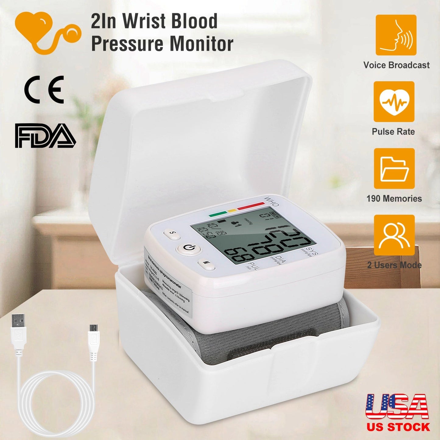 Digital Wrist Blood Pressure Monitor with Memory and LCD Display