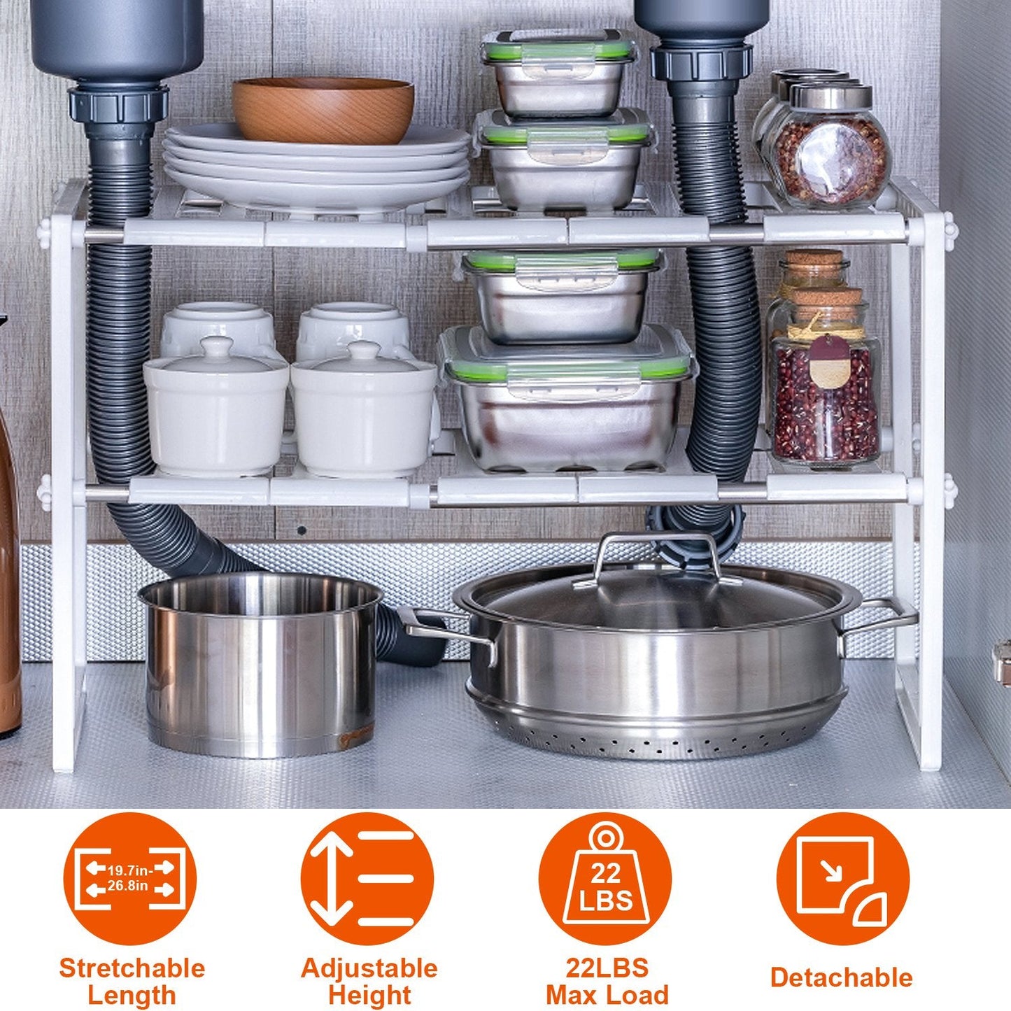 2-Tier Under Sink Organizer - Adjustable Kitchenware Storage Rack