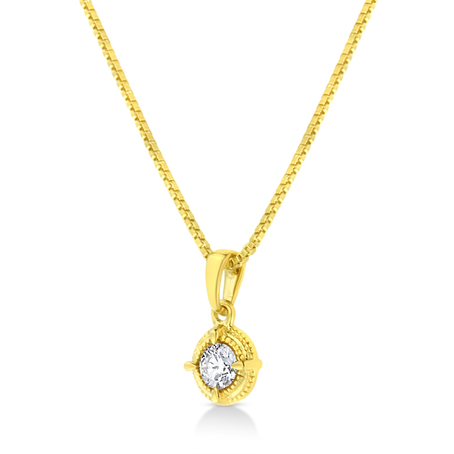 Collier Pendentif Solitaire en Argent Sterling Plaqué Or Jaune 14K avec Diamant