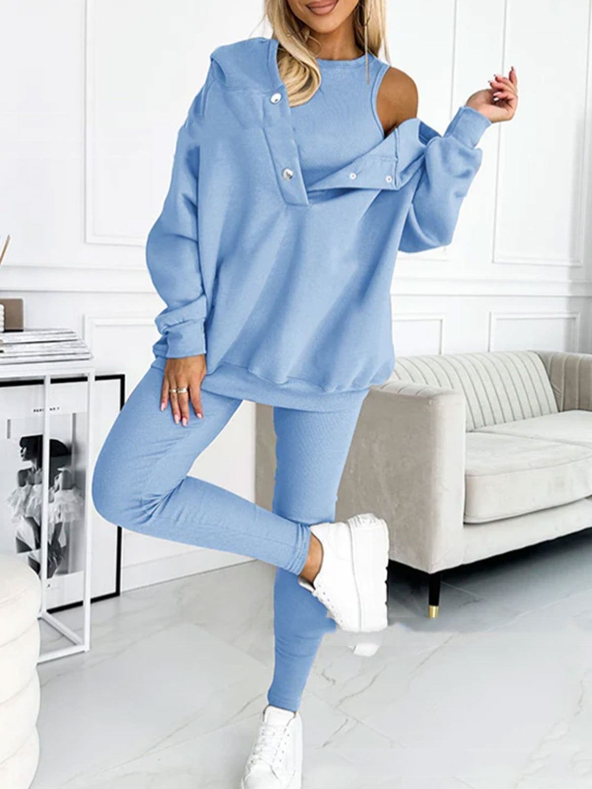 Ensemble de sport pour femmes en 3 pièces avec sweat à capuche et pantalons