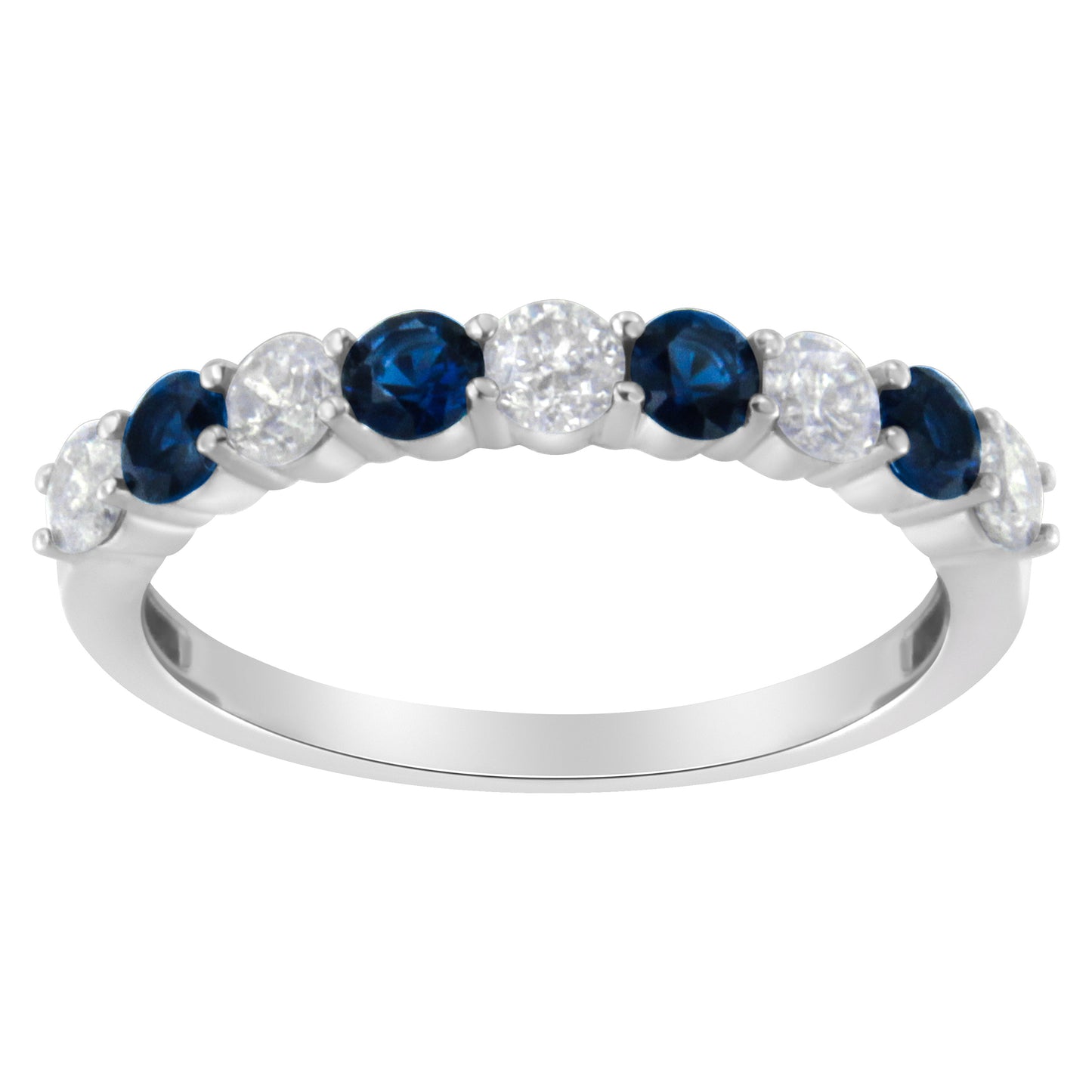 Anillo de banda de diamante y zafiro azul creado en oro blanco de 10KT - Talla 7