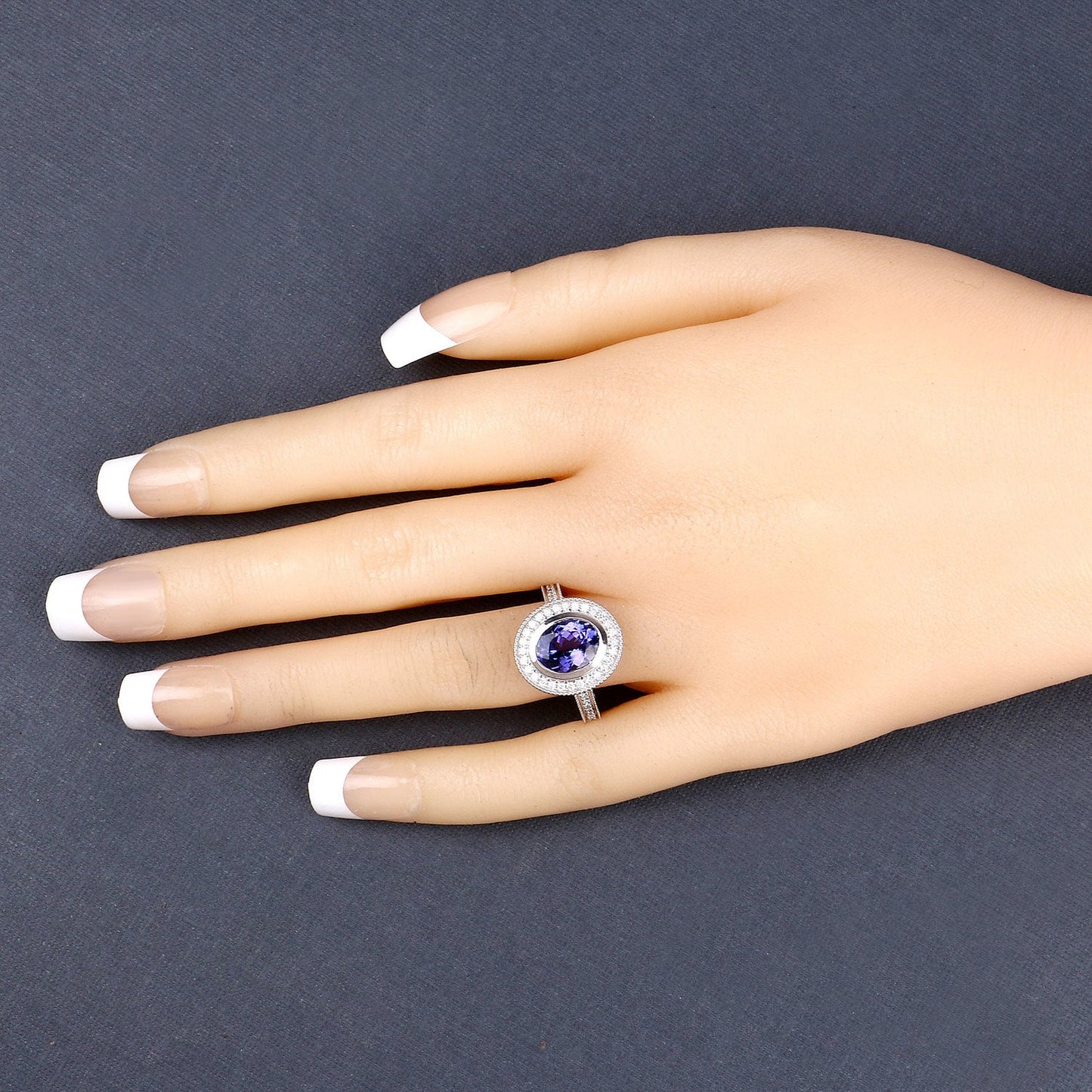 2.94 Carat Genuine Tanzanite and White Diamond Ring in 14K White Gold