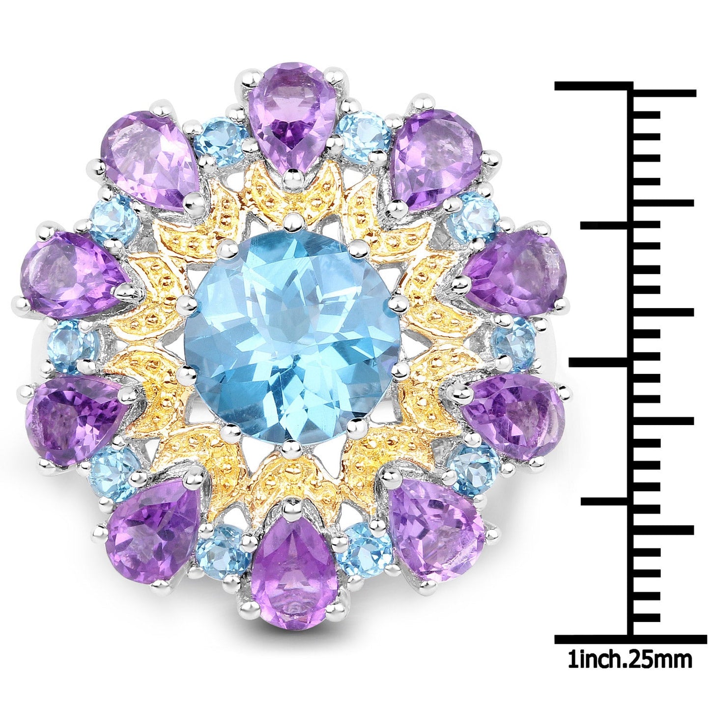 8.86 Carat London Blue Topaz & Amethyst Sterling Silver Ring