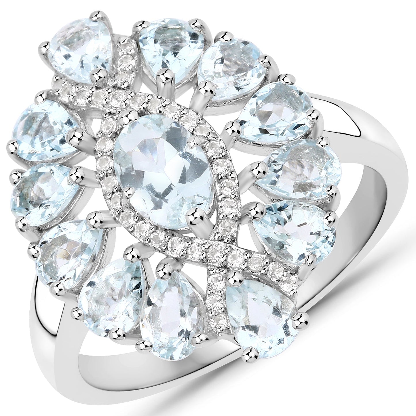 1.89 Carat Aquamarine & White Topaz Sterling Silver Engagement Ring