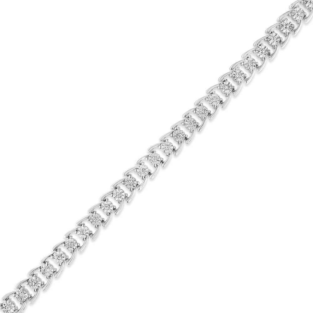 Bracelet ouvert en argent sterling 925 avec composite de diamants - 7,5"