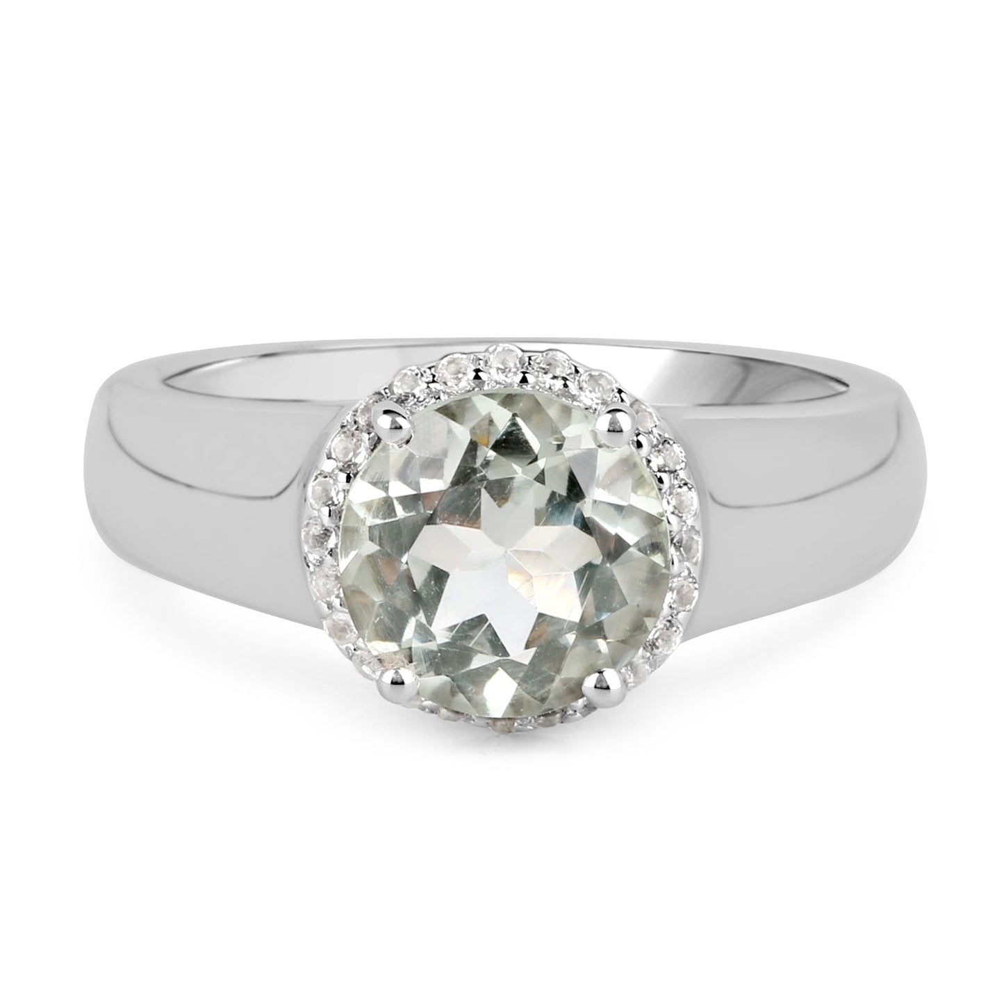 1.87 Carat Green Amethyst & White Topaz Sterling Silver Ring
