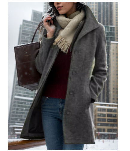 Elegant Women's Medium Length Woolen Overcoat