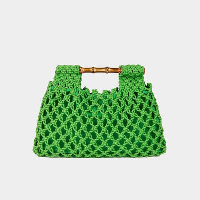Sac carré tissé à la main avec poignée en bambou ajourée