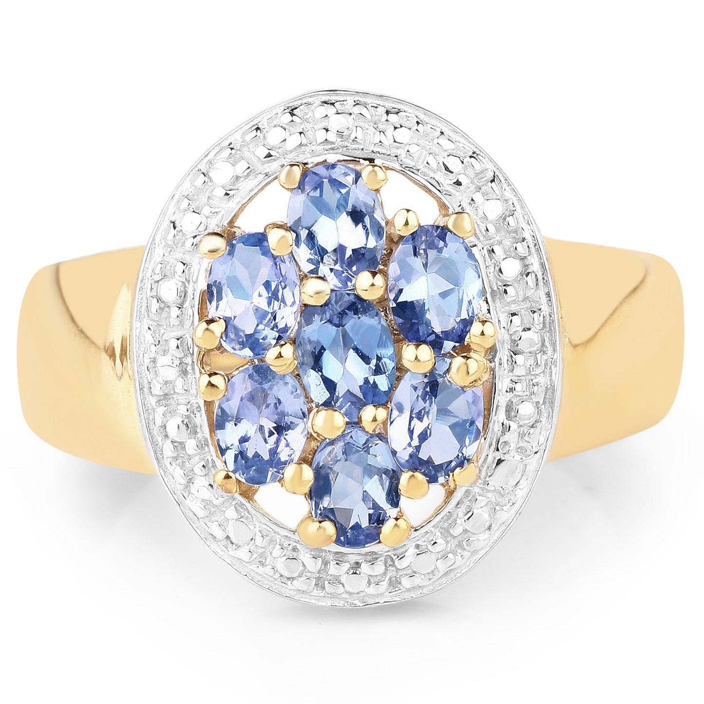 Anillo de Clúster de Tanzanita Baño de Oro de 14K en Plata Esterlina