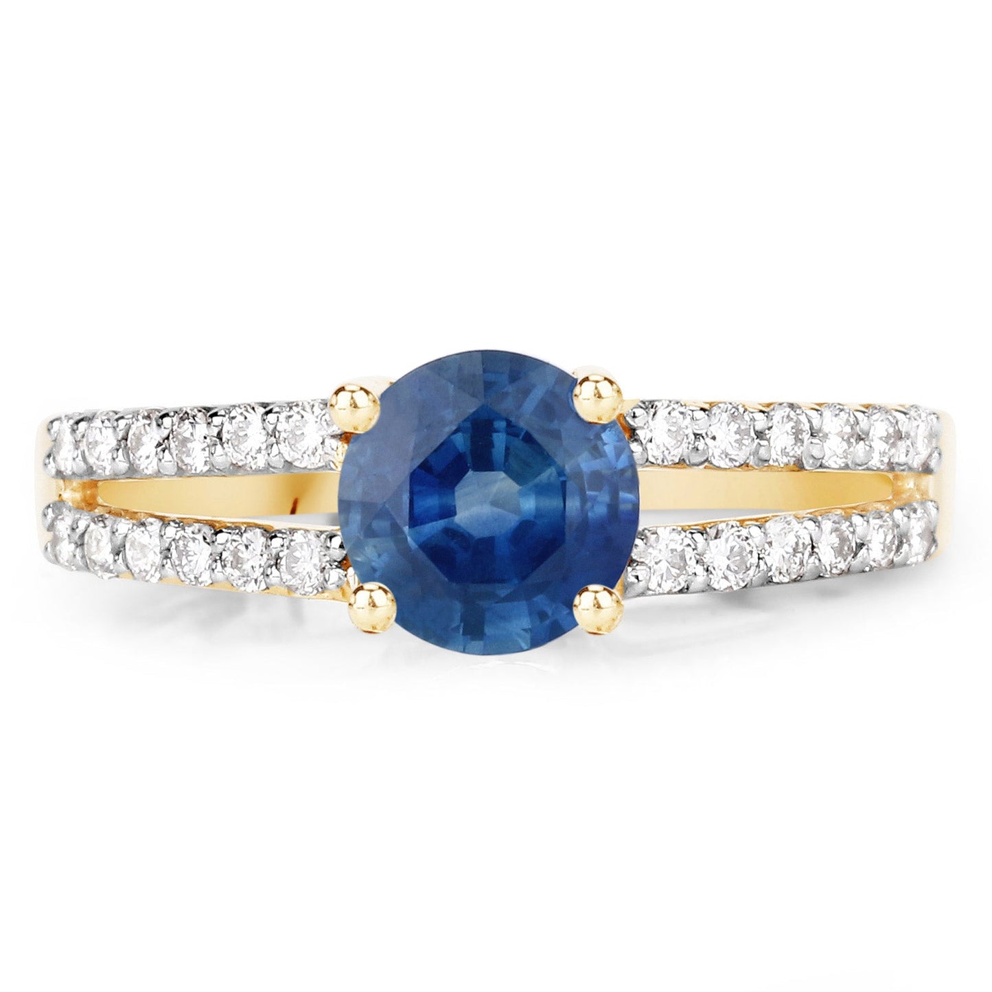 1.29 Carat Blue Sapphire and Diamond 14K Yellow Gold Engagement Ring