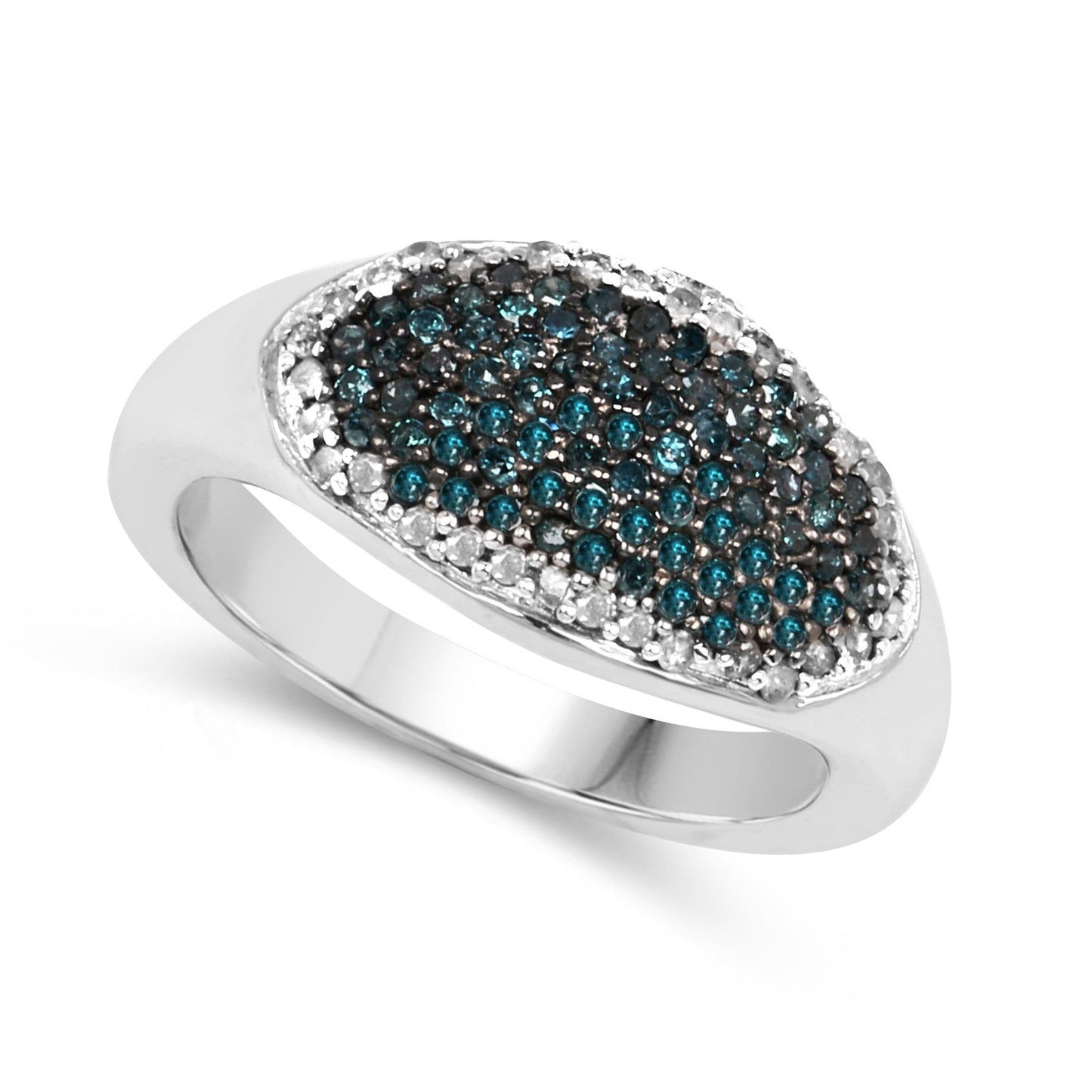 Bague en cluster de diamants bleus et blancs de 0,45 carat en argent sterling