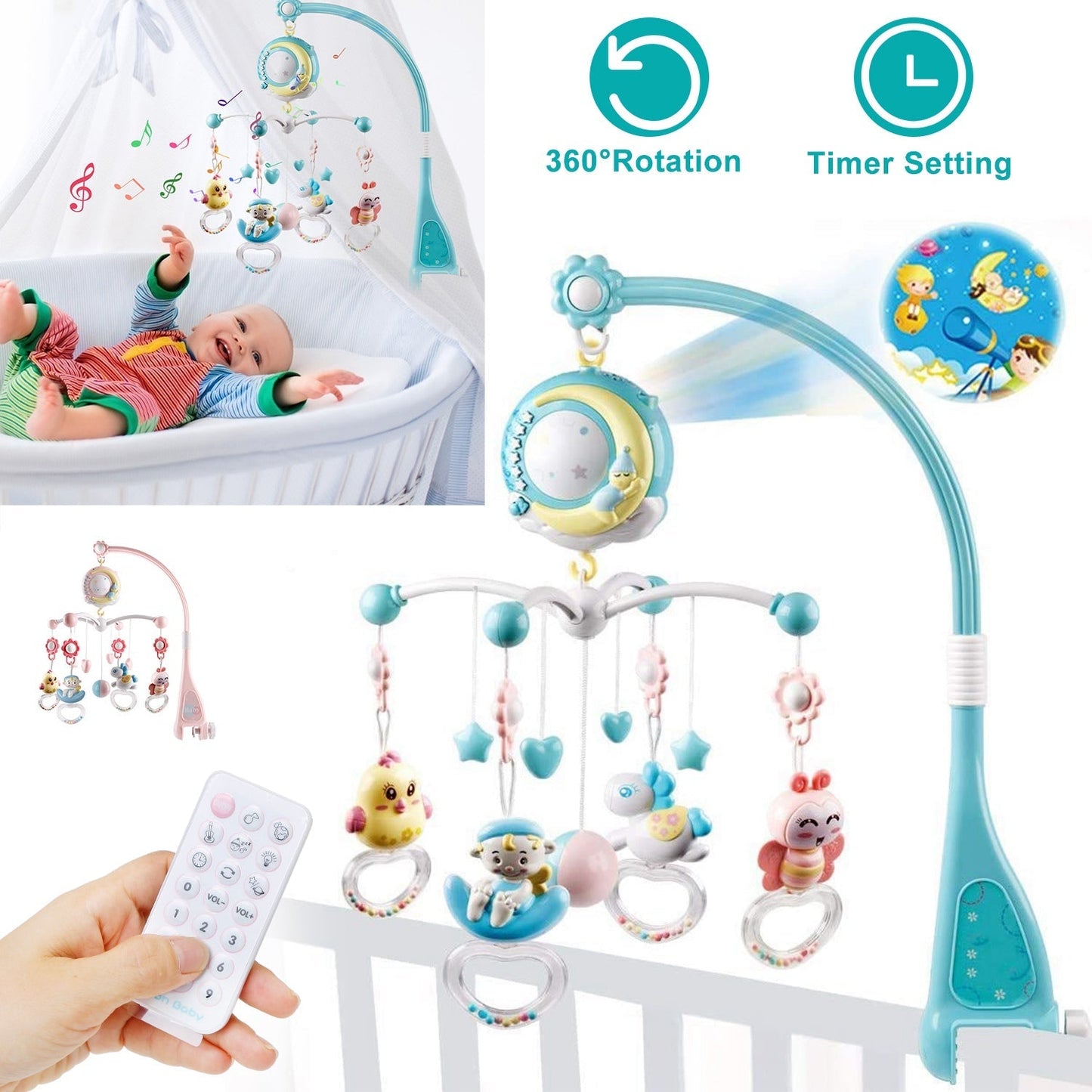 Mobile de Berceau Musical avec Projection d'Étoiles et Télécommande