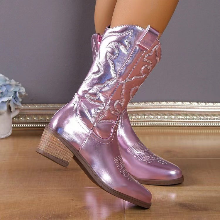 Bottes western à talon épais et bout pointu pour femmes
