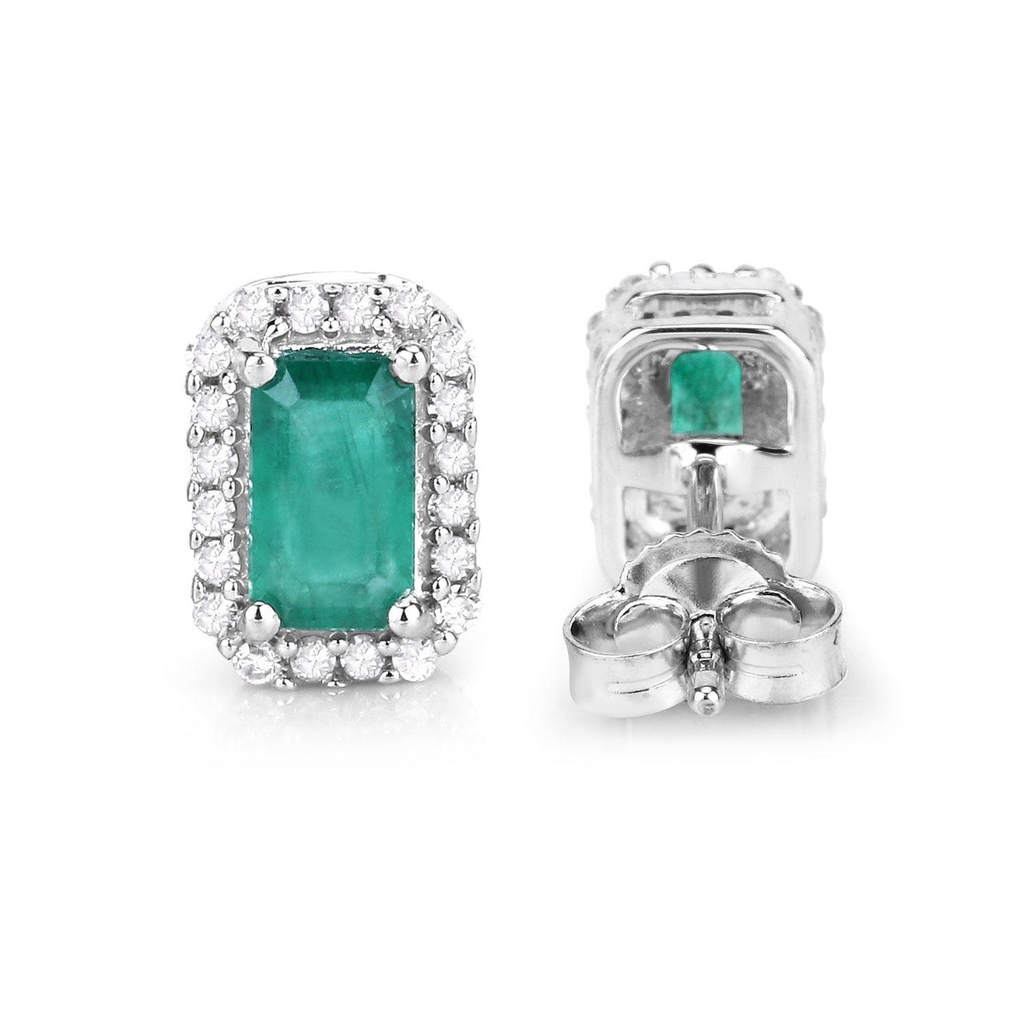 Pendientes de Esmeralda Zambiana y Diamante de 0.91 Quilates en Oro Blanco de 14K