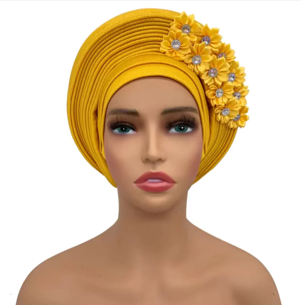 Elegant Floral Auto Gele Headwrap - 2024 African Turban
