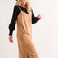 Chic Faux Suede Slit Midi Dress – Elegant Cami Dress for Every Occasion - Korvel