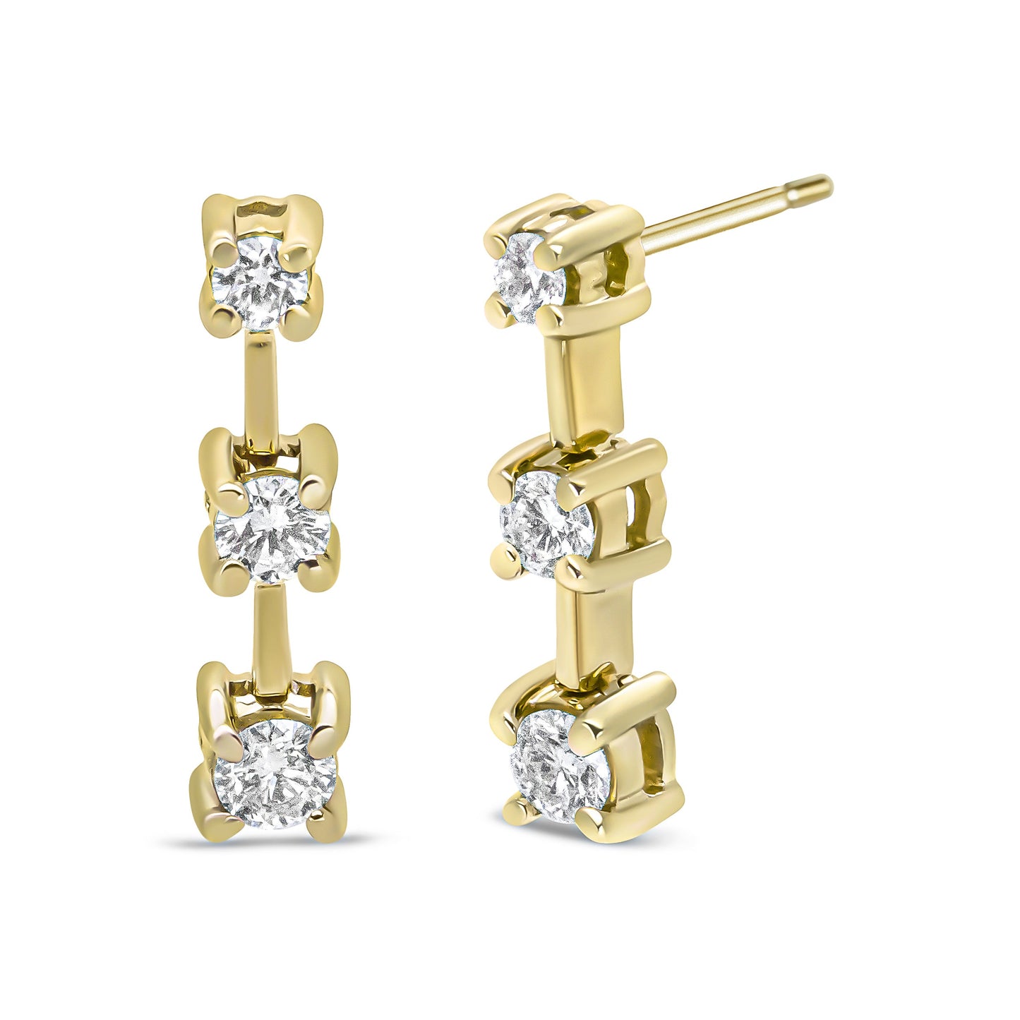Boucles d'oreilles pendantes en or jaune 14K avec 1/2 cttw de diamants ronds à 3 pierres