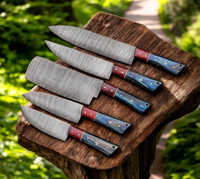 Exquisite Handmade Damascus Knife Collection with Elegant Wood Handles - Korvel