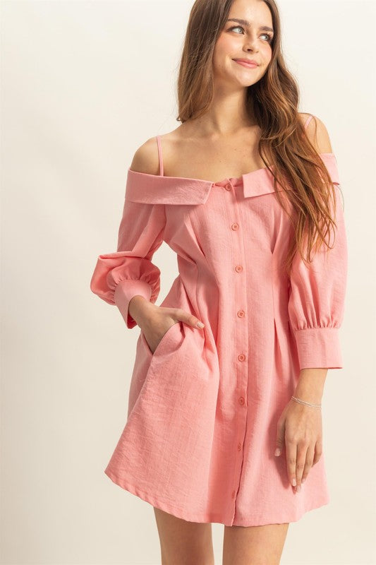 Vestido Mini Elegante con Tirantes Espagueti y Bolsillos