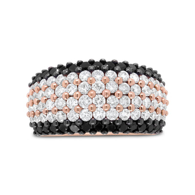 Bague en Or Rose 18K avec Diamants Noirs et Blancs - Taille 7