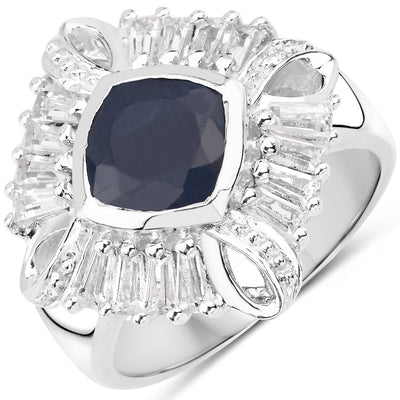 3.06 Carat Sapphire and White Topaz Sterling Silver Ring