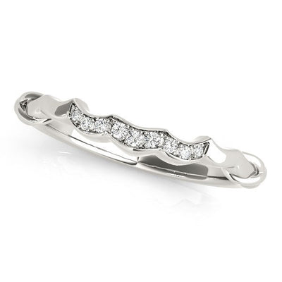14k White Gold Scallop Wedding Band with Diamonds