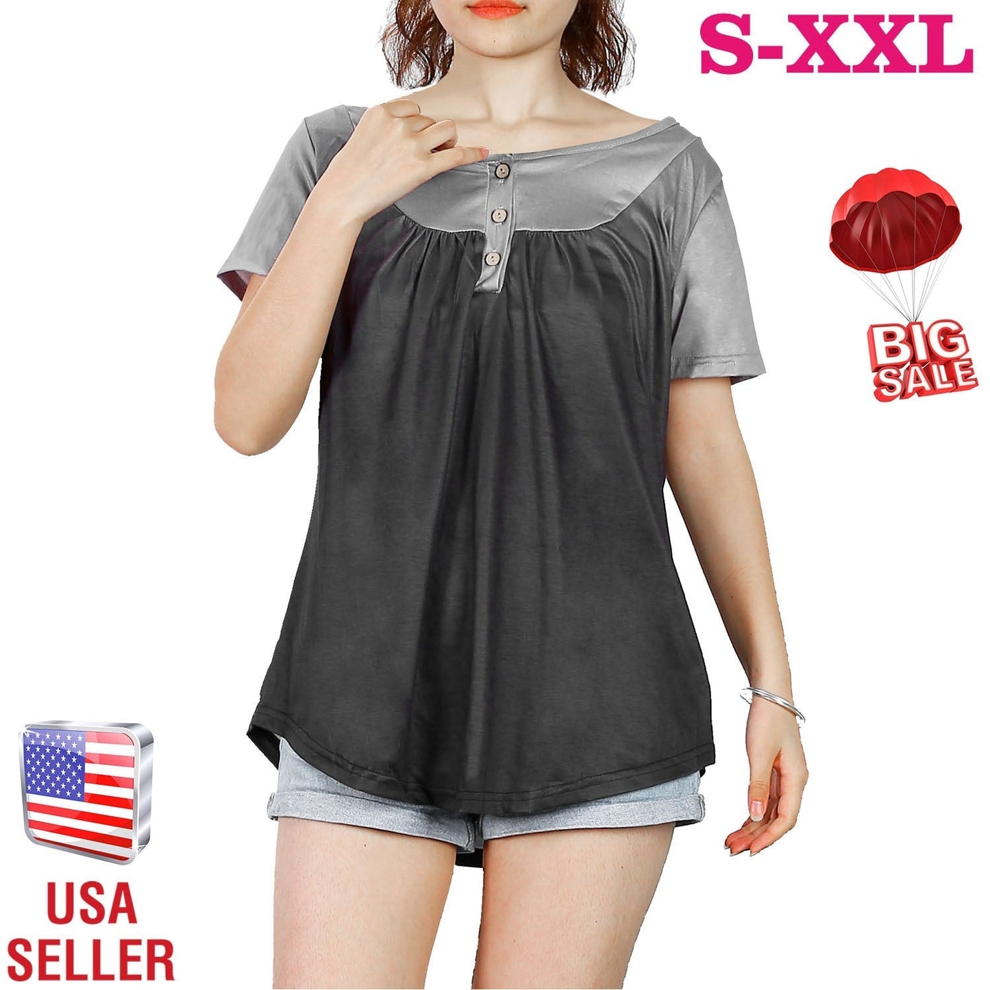 Women's Floral Printed Summer Blouse - Casual Short Sleeve Top