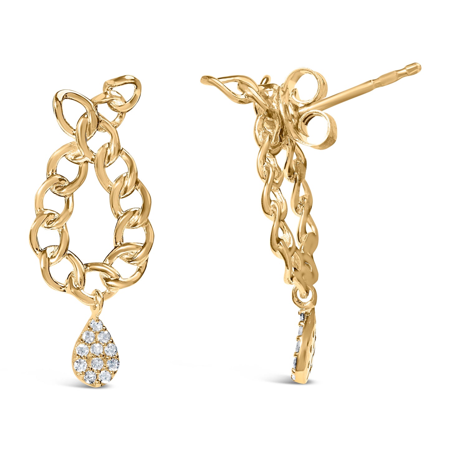 Pendientes de gota de diamante de plata esterlina chapada en oro amarillo de 14K