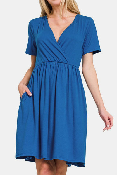 Chic Zenana Surplice Short Sleeve Dress for Effortless Style - Korvel
