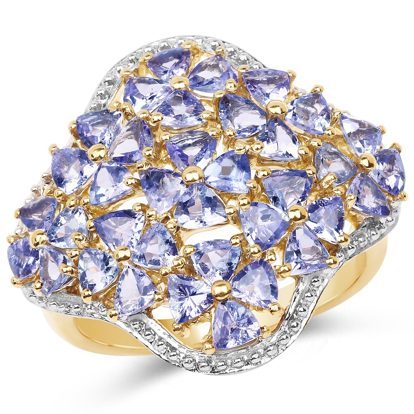 Anillo de Clúster de Tanzanita Baño de Oro de 14K