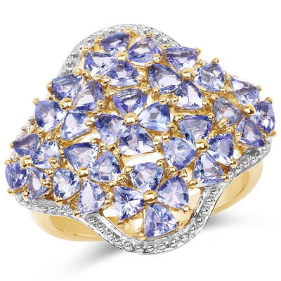 14K Yellow Gold Plated Tanzanite Cluster Ring