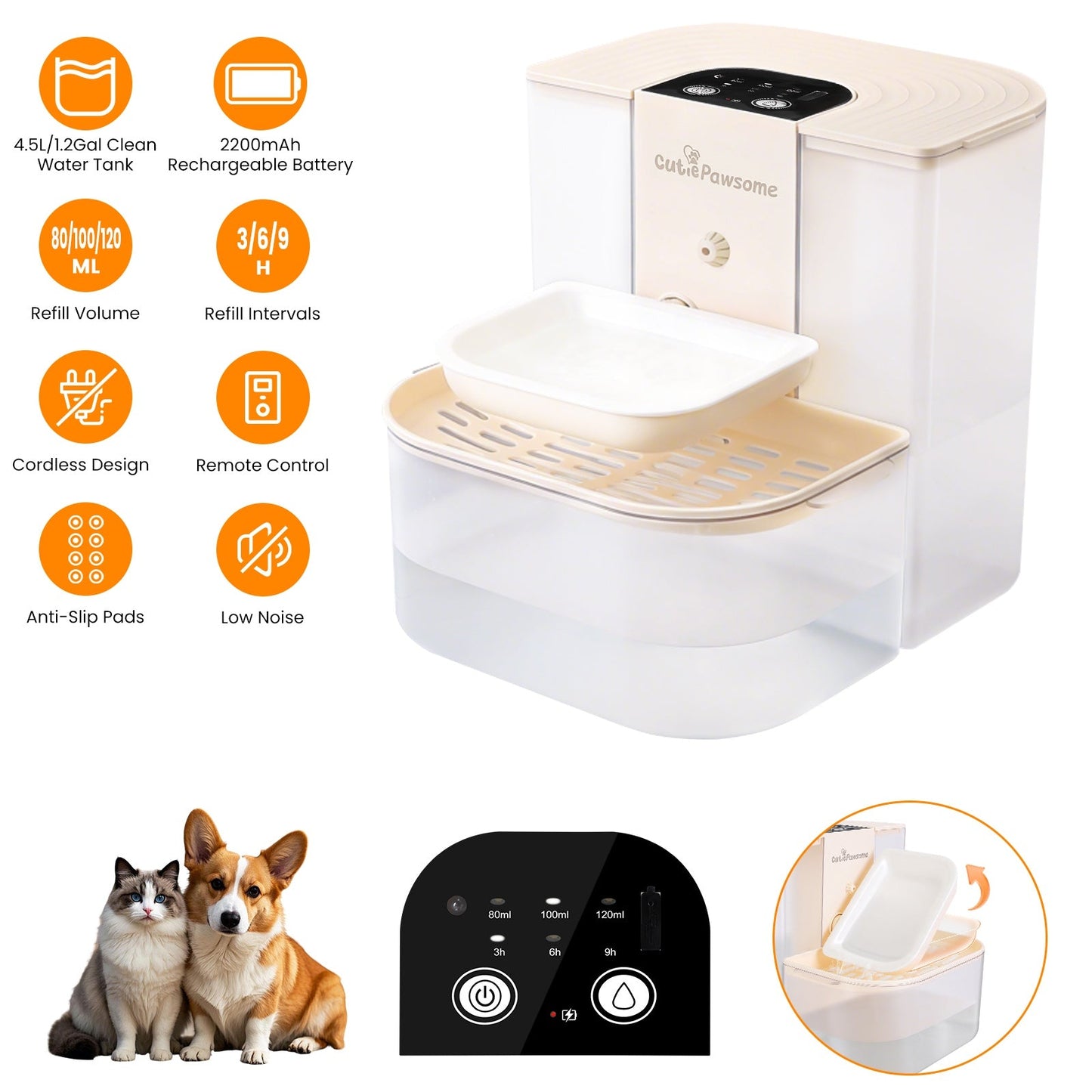 Smart Automatic Pet Water Fountain - 4.5L Rechargeable Dispenser