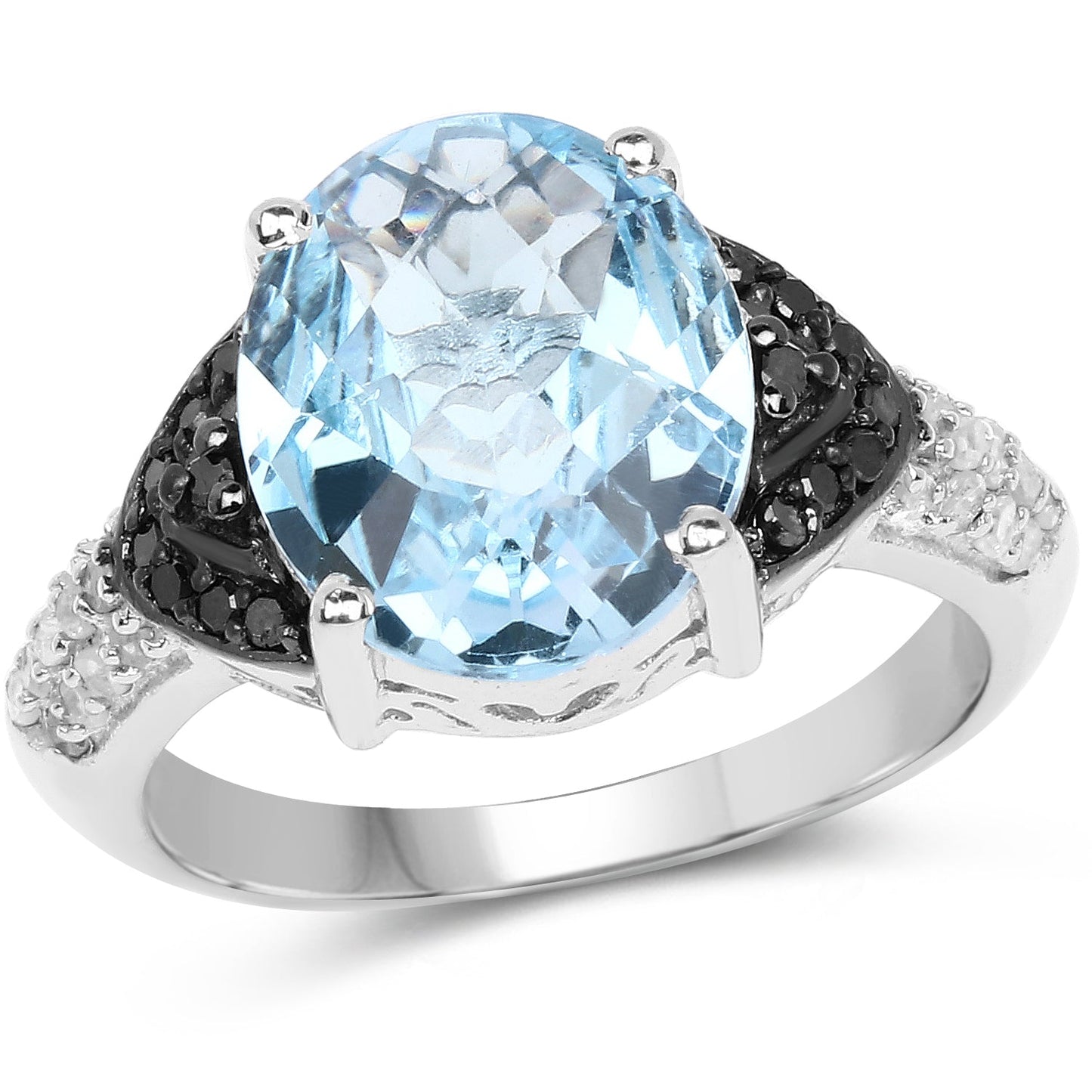 Bague en argent sterling avec topaze bleue suisse et diamants de 5,37 carats