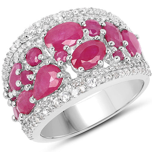 3.89 Carat Genuine Ruby and White Zircon Sterling Silver Ring