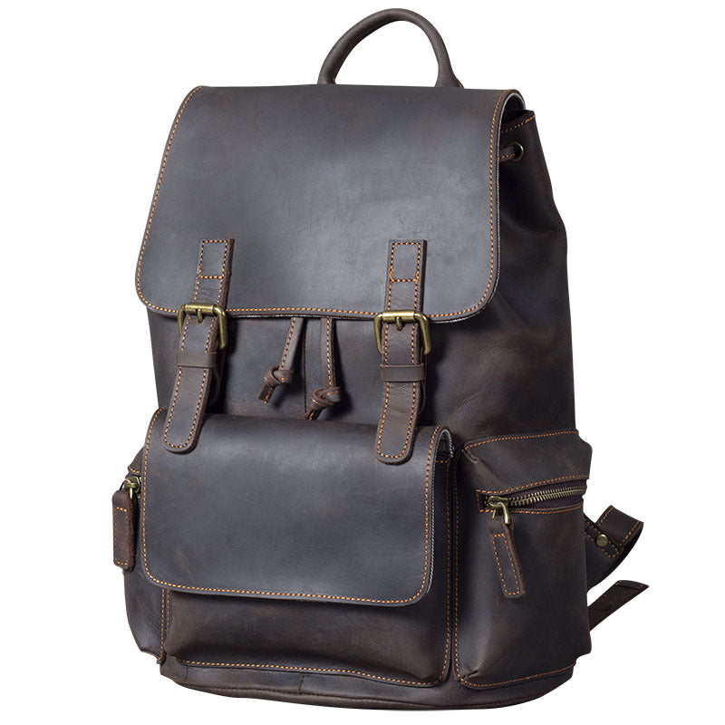 Mochila Retro de Cuero Crazy Horse para Hombre
