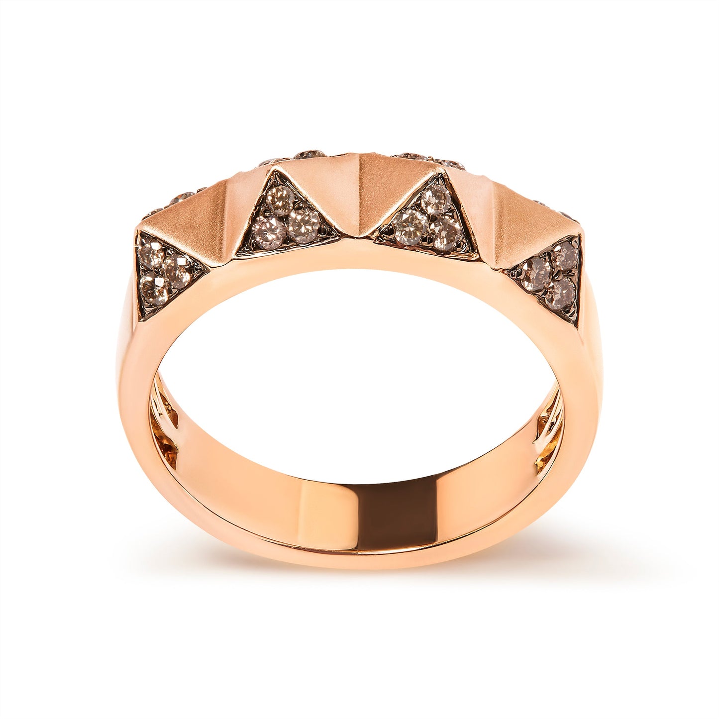 Anillo de banda piramidal de diamantes marrones en oro rosa de 14K - Talla 7