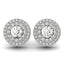 14k White Gold Double Halo Round Diamond Earrings