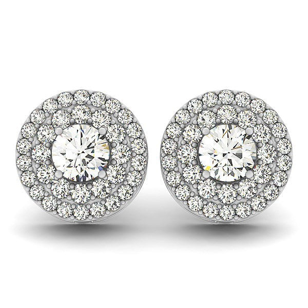 14k White Gold Double Halo Round Diamond Earrings