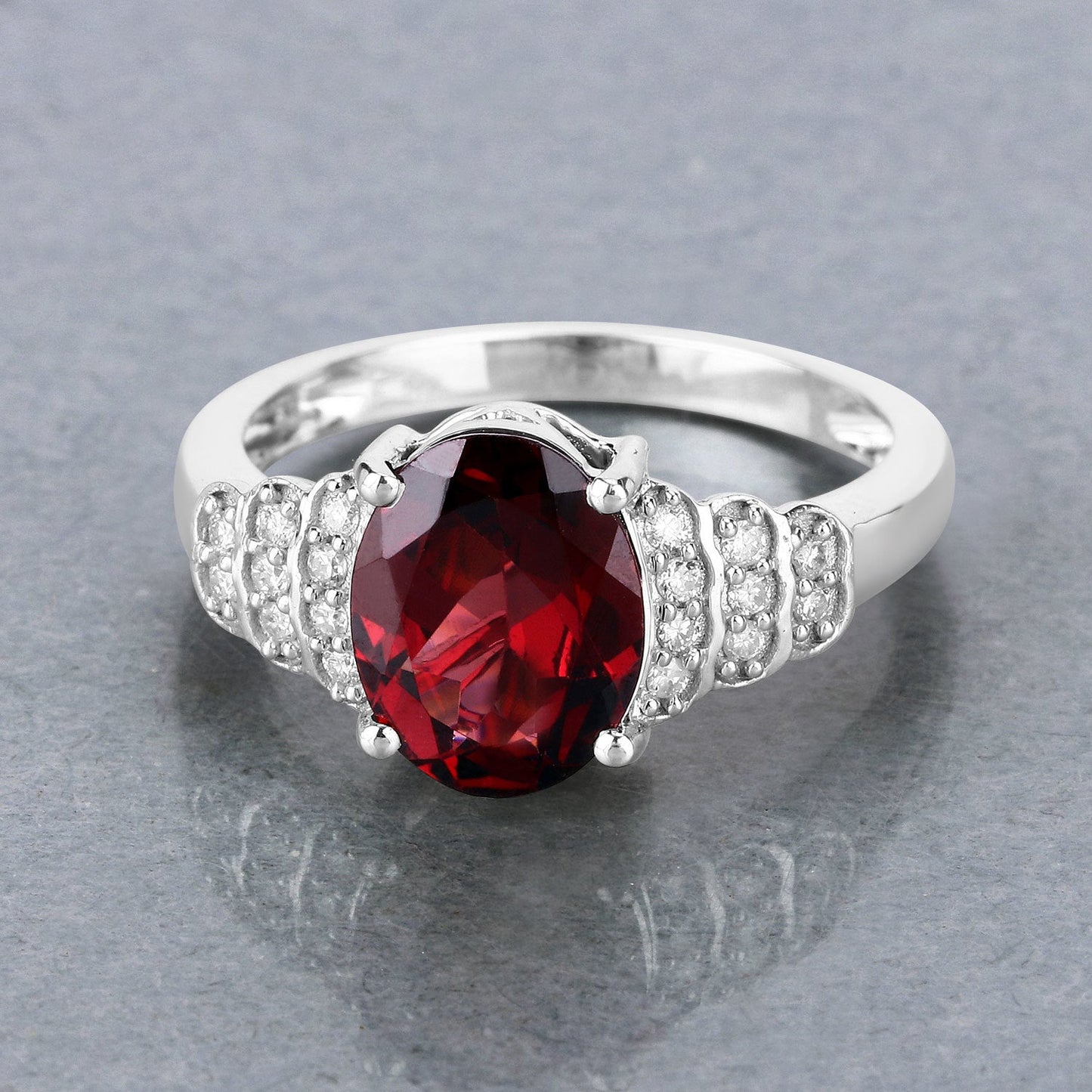 2.87 Carat Rhodolite and Diamond 14K White Gold Engagement Ring
