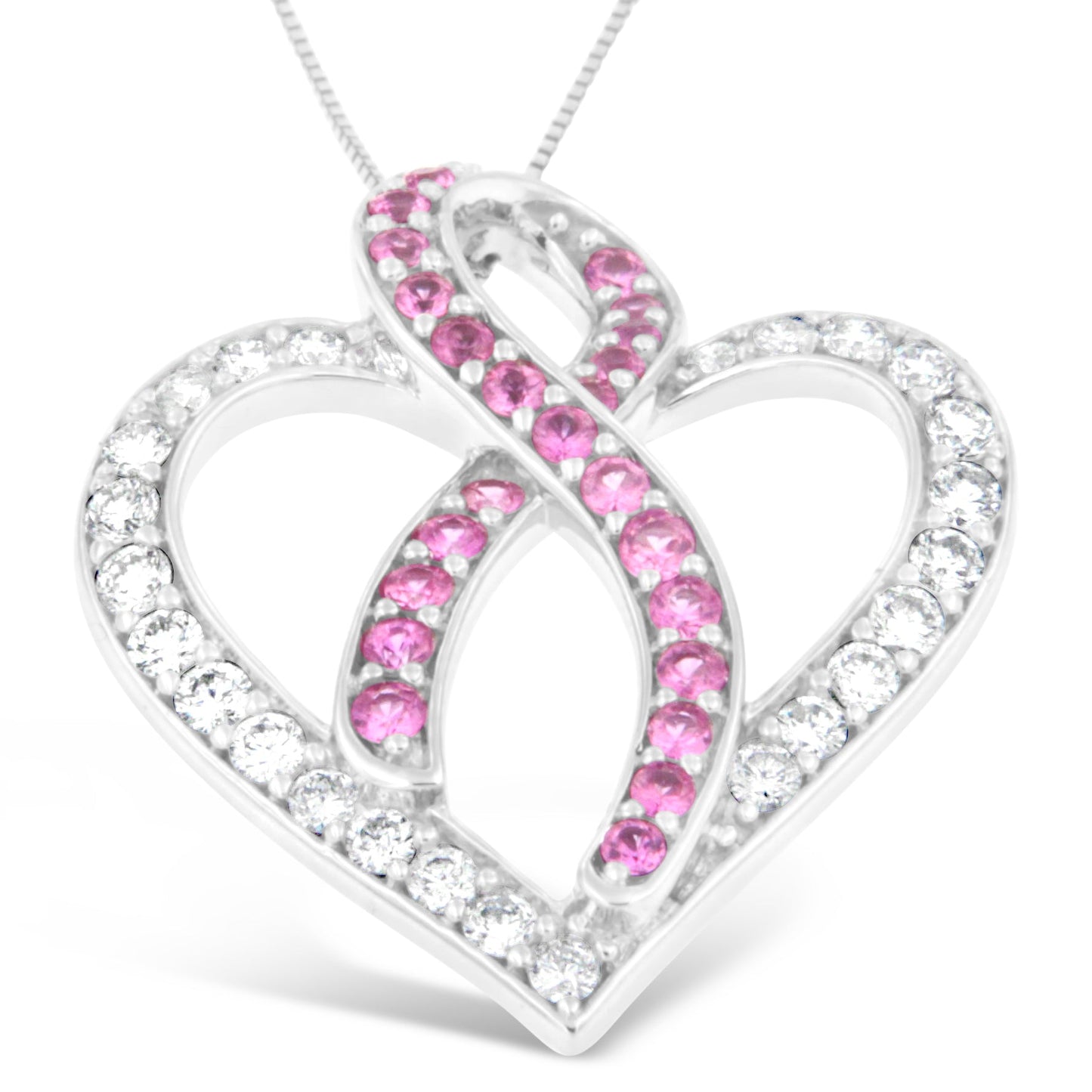 Pendentif en Diamant et Saphir Rose en Or Blanc 14K