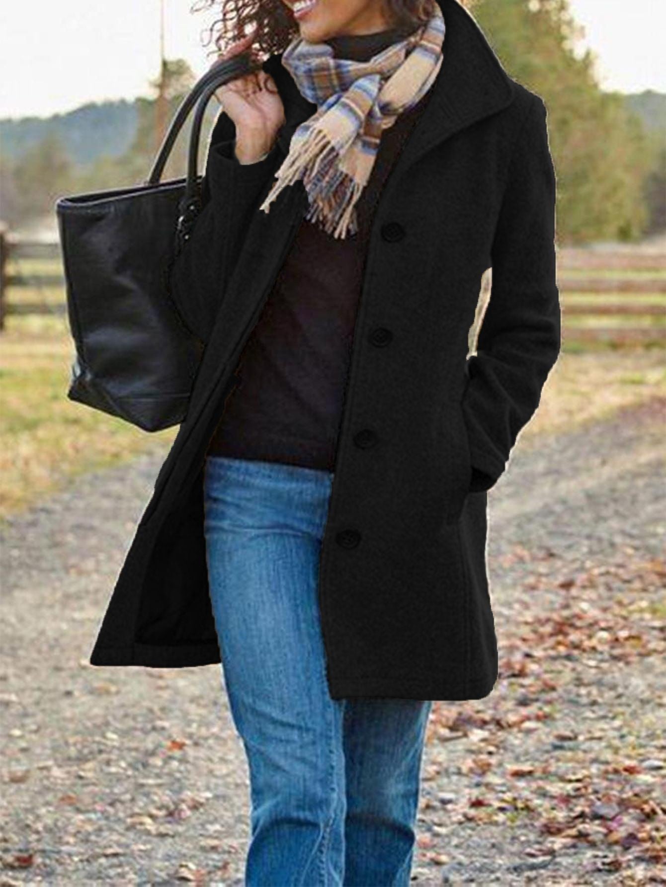 Abrigo Elegante de Mujer de Largo Medio con Solapa para Invierno