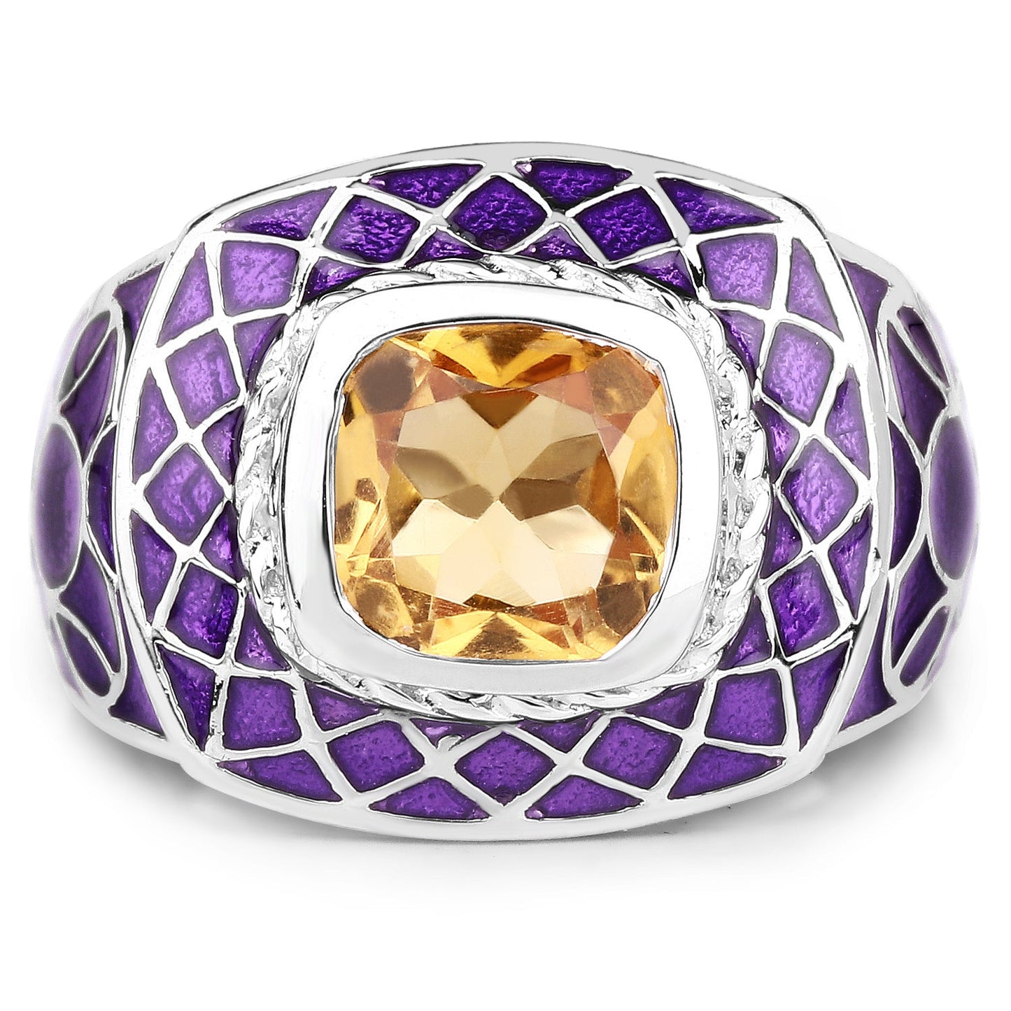 Anillo de Compromiso de Citrino Genuino de 2.00 Quilates en Plata de Ley