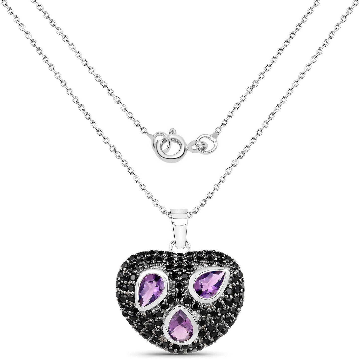 3.19 Carat Genuine Amethyst and Black Spinel Pendant in Sterling Silver