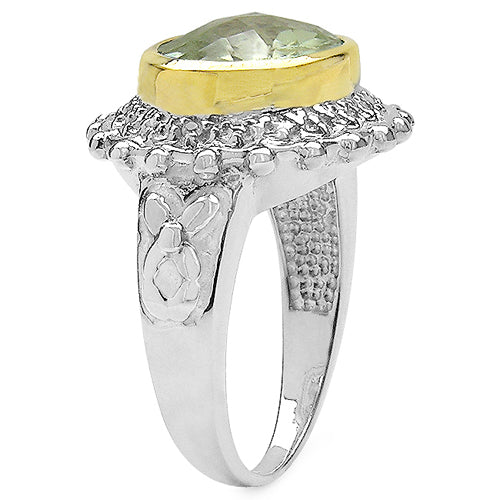 Bague en Argent Sterling Plaquée Deux Tons avec Améthyste Verte et Topaze Blanche
