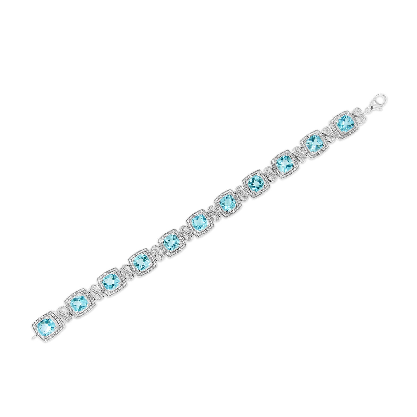 Pulsera de tenis de plata esterlina .925 con topacio azul y diamantes - 7"