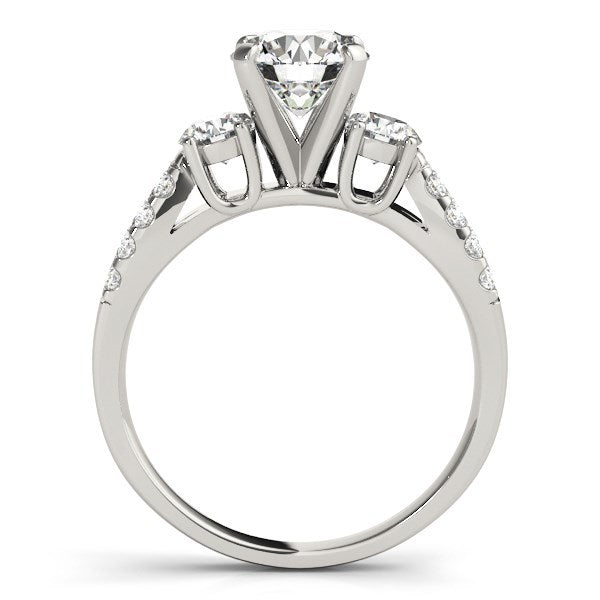Anillo de Compromiso de Diamante Redondo de 3 Piedras con Shank Dividido de Oro Blanco de 14k