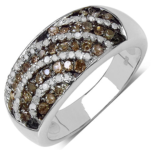 Bague en argent sterling avec diamants champagne et blancs de 0,64 carat