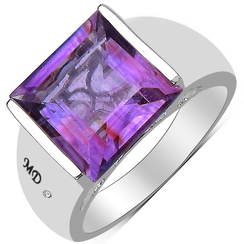 5.21 Carat Genuine Amethyst & White Diamond Sterling Silver Ring