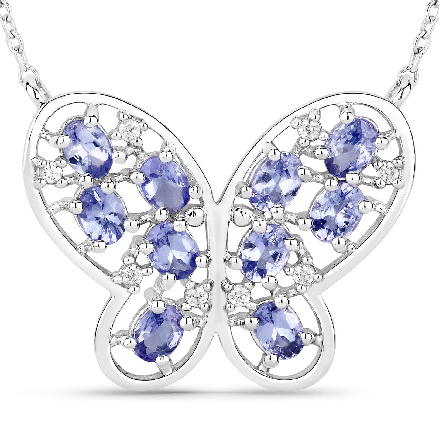 1.86 Carat Genuine Tanzanite & White Zircon Necklace in Sterling Silver