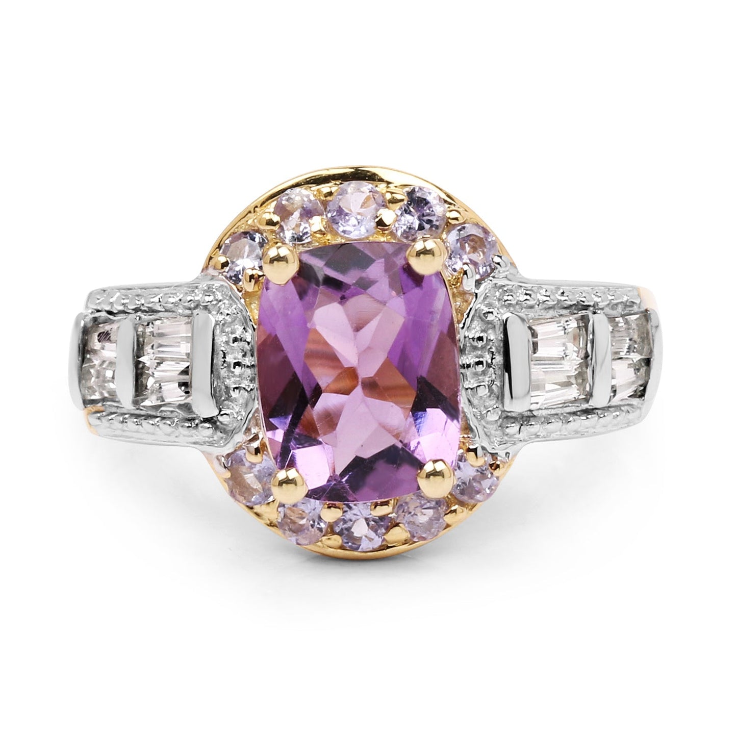 Bague cocktail en améthyste et tanzanite plaquée or jaune 14K